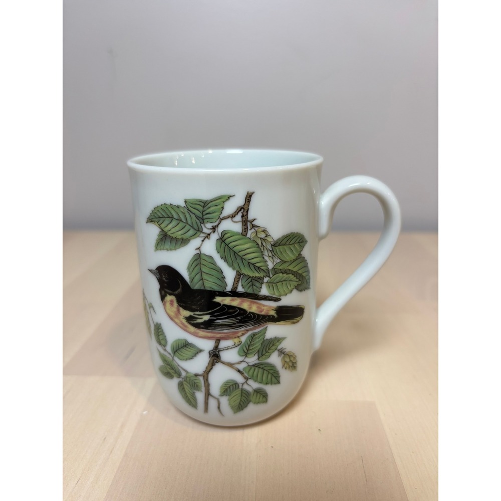 Vintage Horchow Japan Porcelain Bird Coffee Mug Oriole Botanical White Ceramic